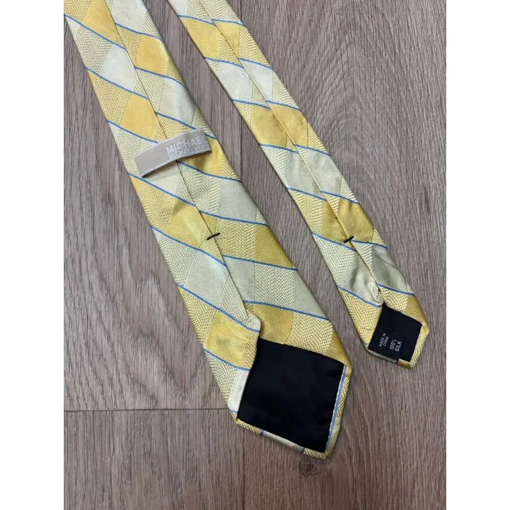 Michael Kors Mens Silk Tie Yellow Argyle Diamond Pattern Design